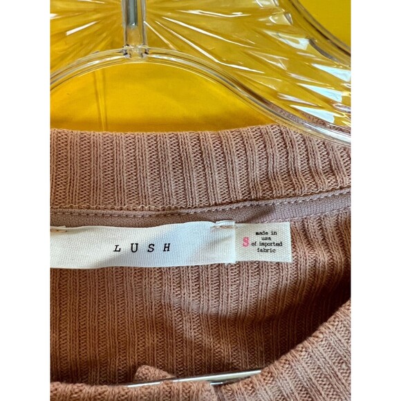 Lush Ribbed Long Sleeve Henley Top Womens S Button Cropped Tan Knit Casual NWT - Picture 4 of 6